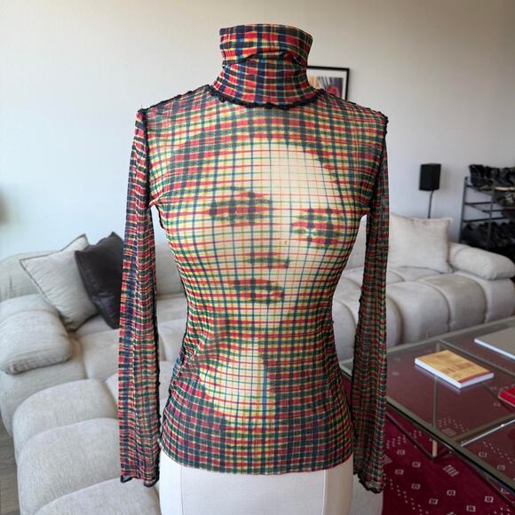 Jean Paul Gaultier Tops - Jean Paul Gaultier Femme AW2001 Marlene Dietrich Print Power Net Turtleneck Top